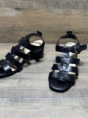 Liz Claiborne Basso Black Strappy Block Heel Sandals Women's Size 8.5